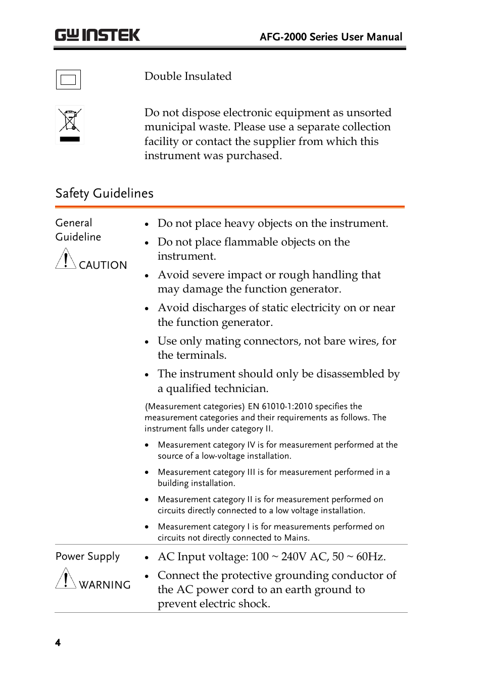 Safety guidelines | GW Instek AFG-2000 User Manual User Manual | Page 6 / 145