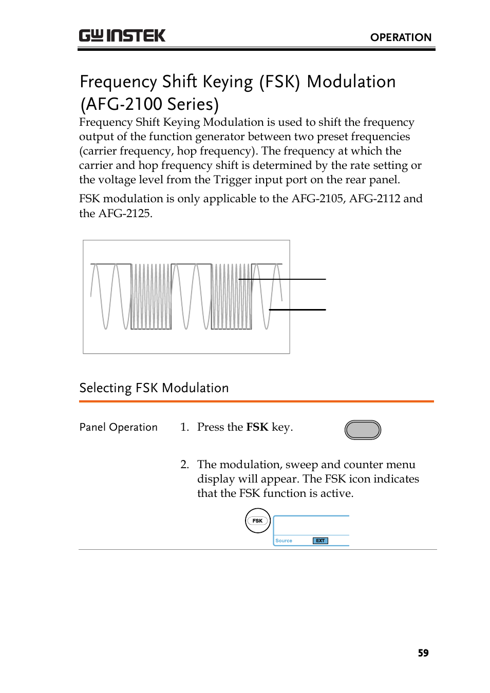 Selecting fsk modulation | GW Instek AFG-2000 User Manual User Manual | Page 61 / 145