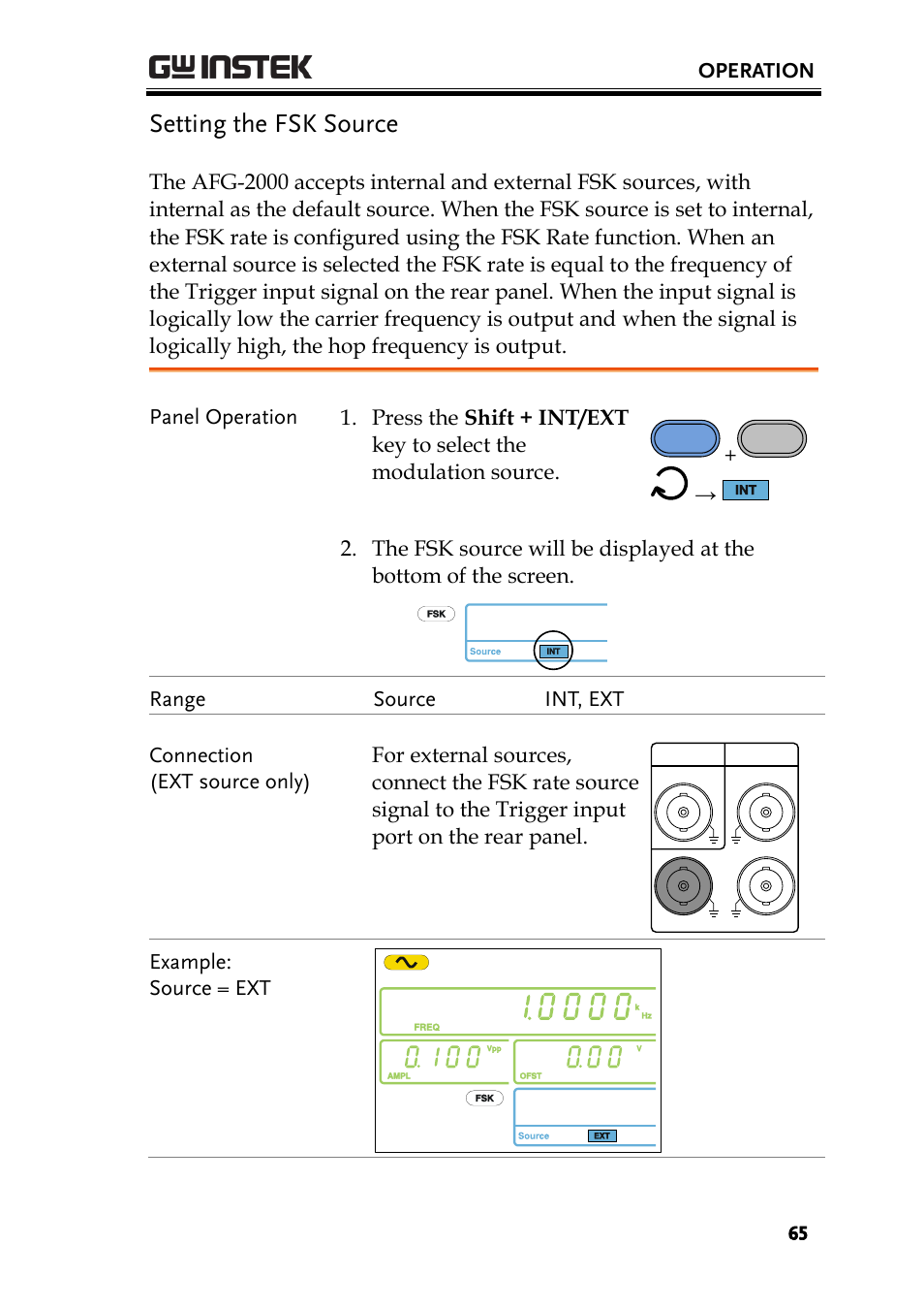 Setting the fsk source | GW Instek AFG-2000 User Manual User Manual | Page 67 / 145