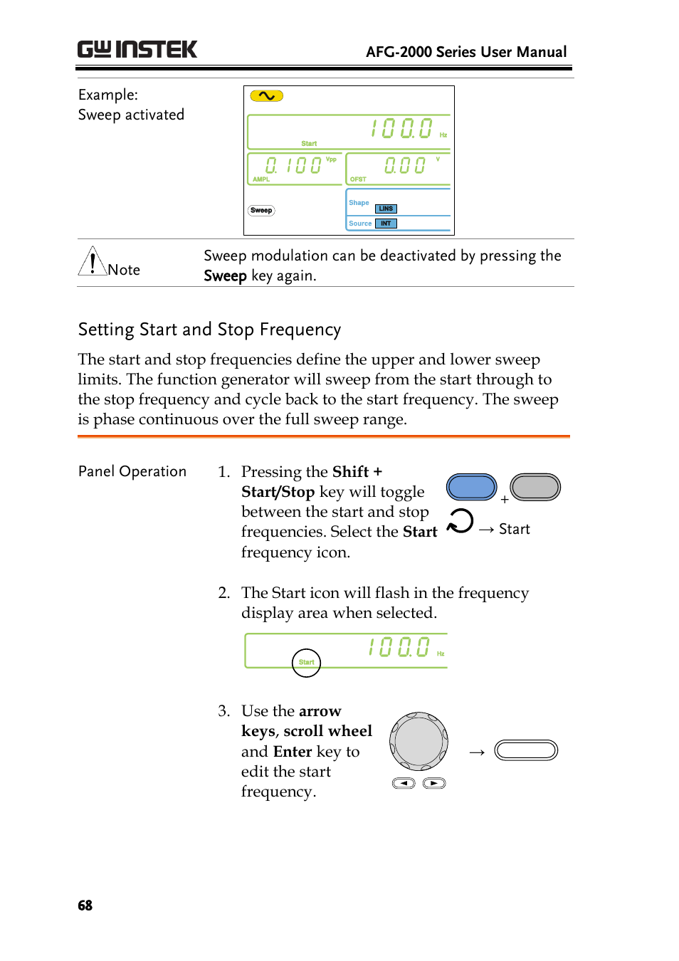 Setting start and stop frequency | GW Instek AFG-2000 User Manual User Manual | Page 70 / 145