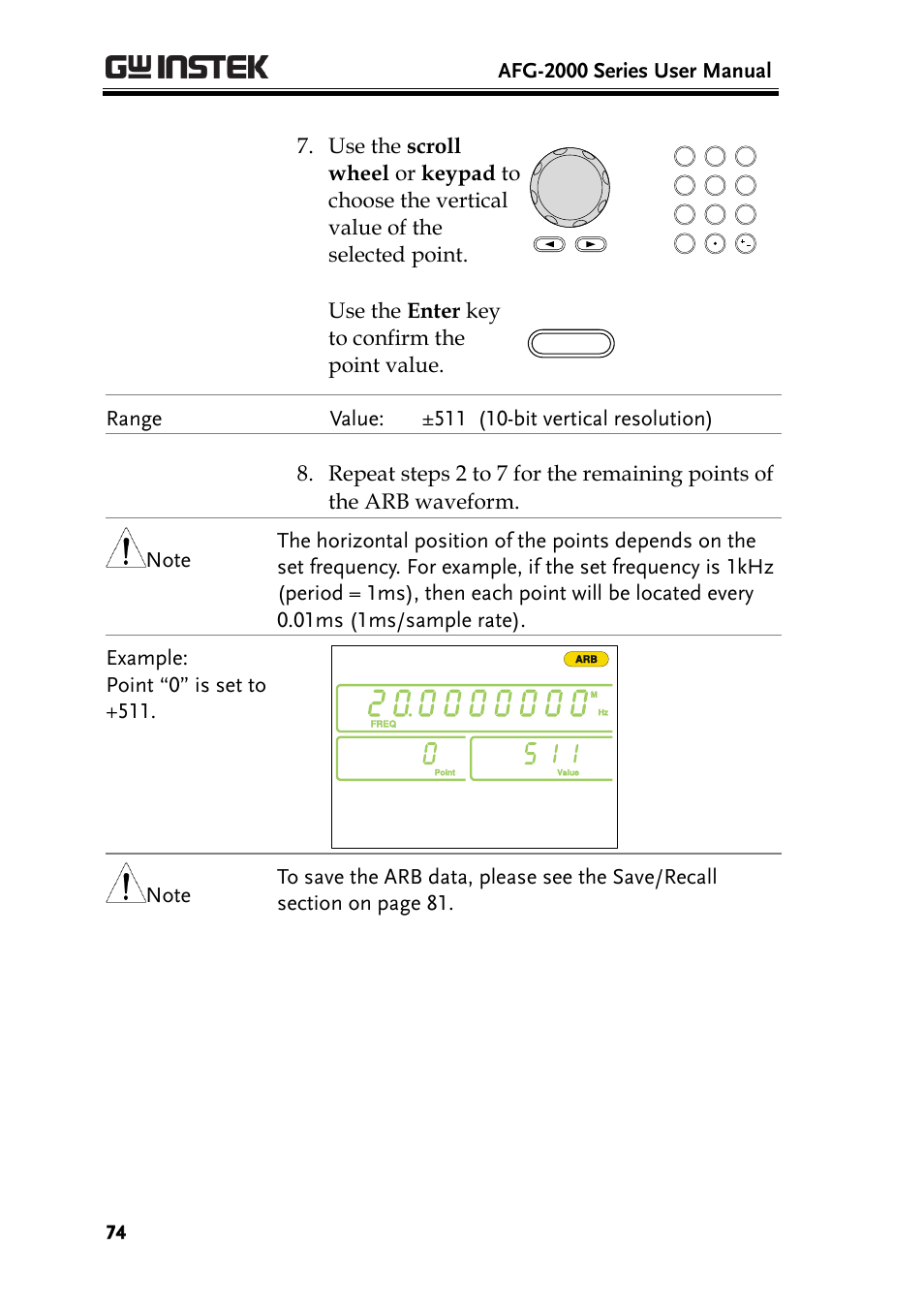 Afg-2000 series user manual, Use the enter key to confirm the point value | GW Instek AFG-2000 User Manual User Manual | Page 76 / 145