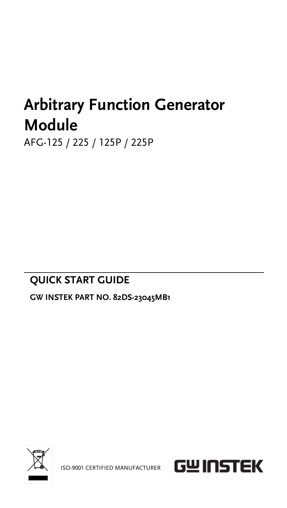 GW Instek AFG-100/200 Series Quick Start Guide User Manual | 15 pages