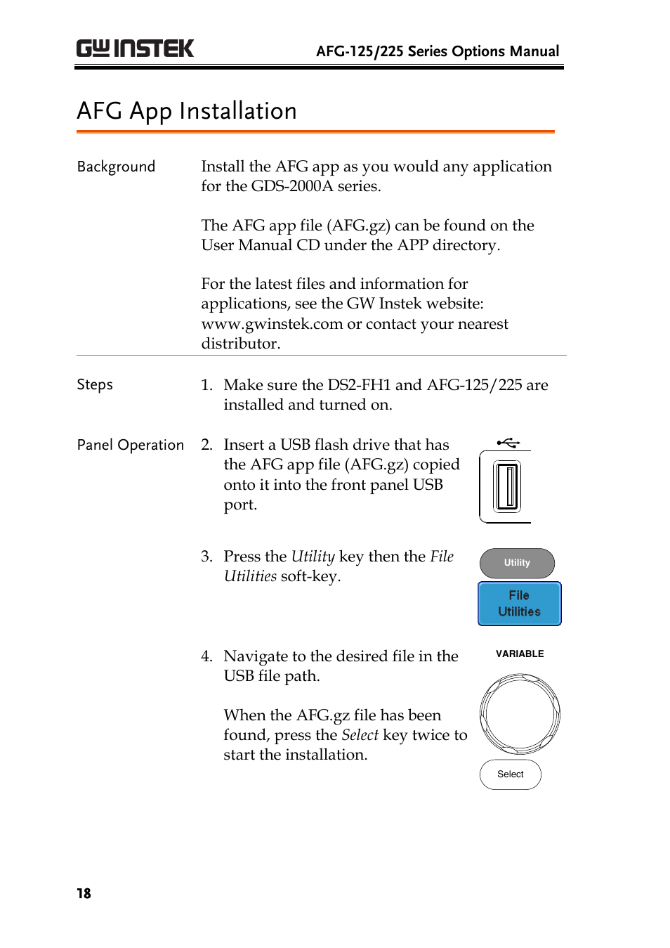 Afg app installation | GW Instek AFG-100/200 Series User Manual User Manual | Page 18 / 82