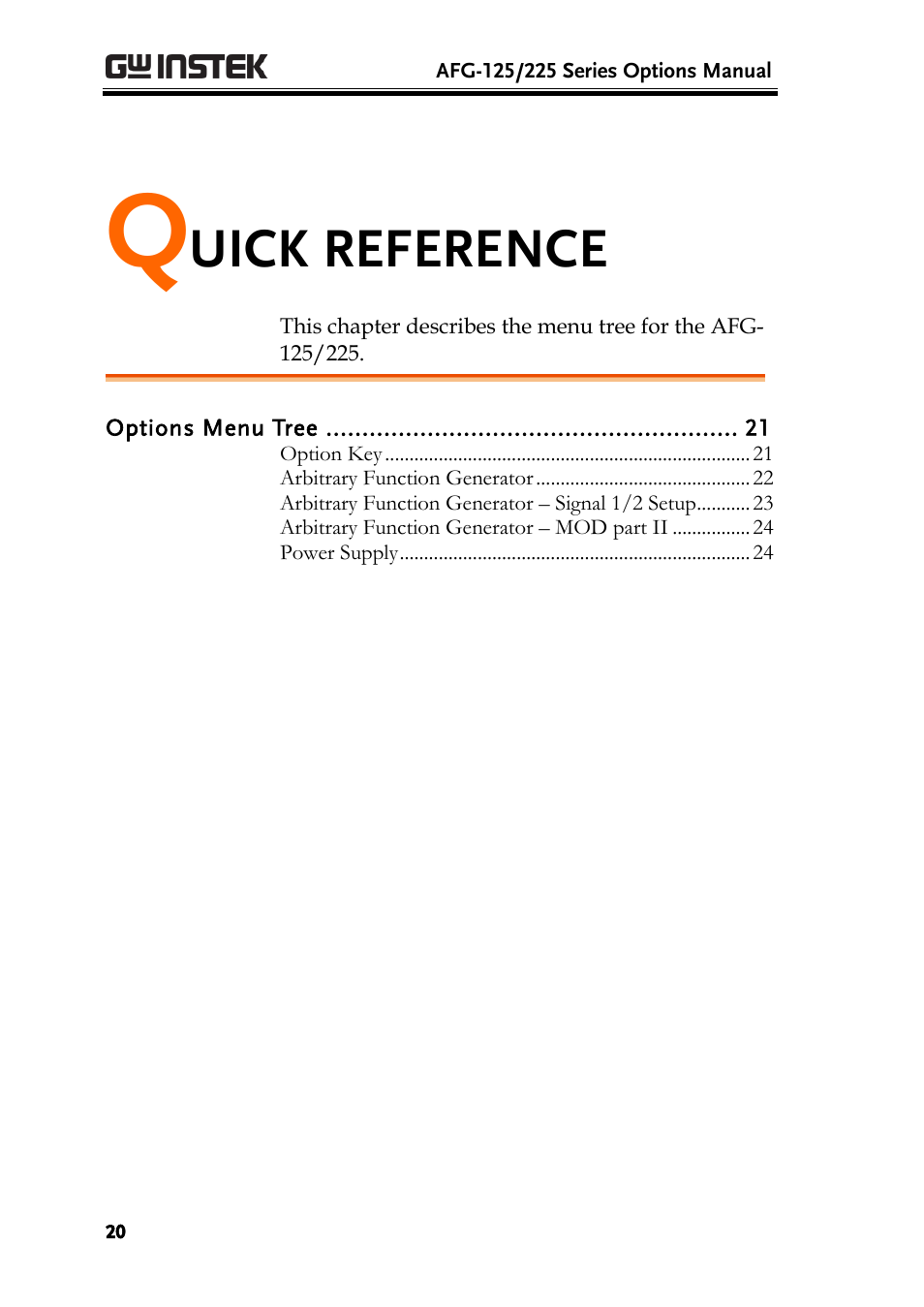 Quick reference, Uick reference | GW Instek AFG-100/200 Series User Manual User Manual | Page 20 / 82