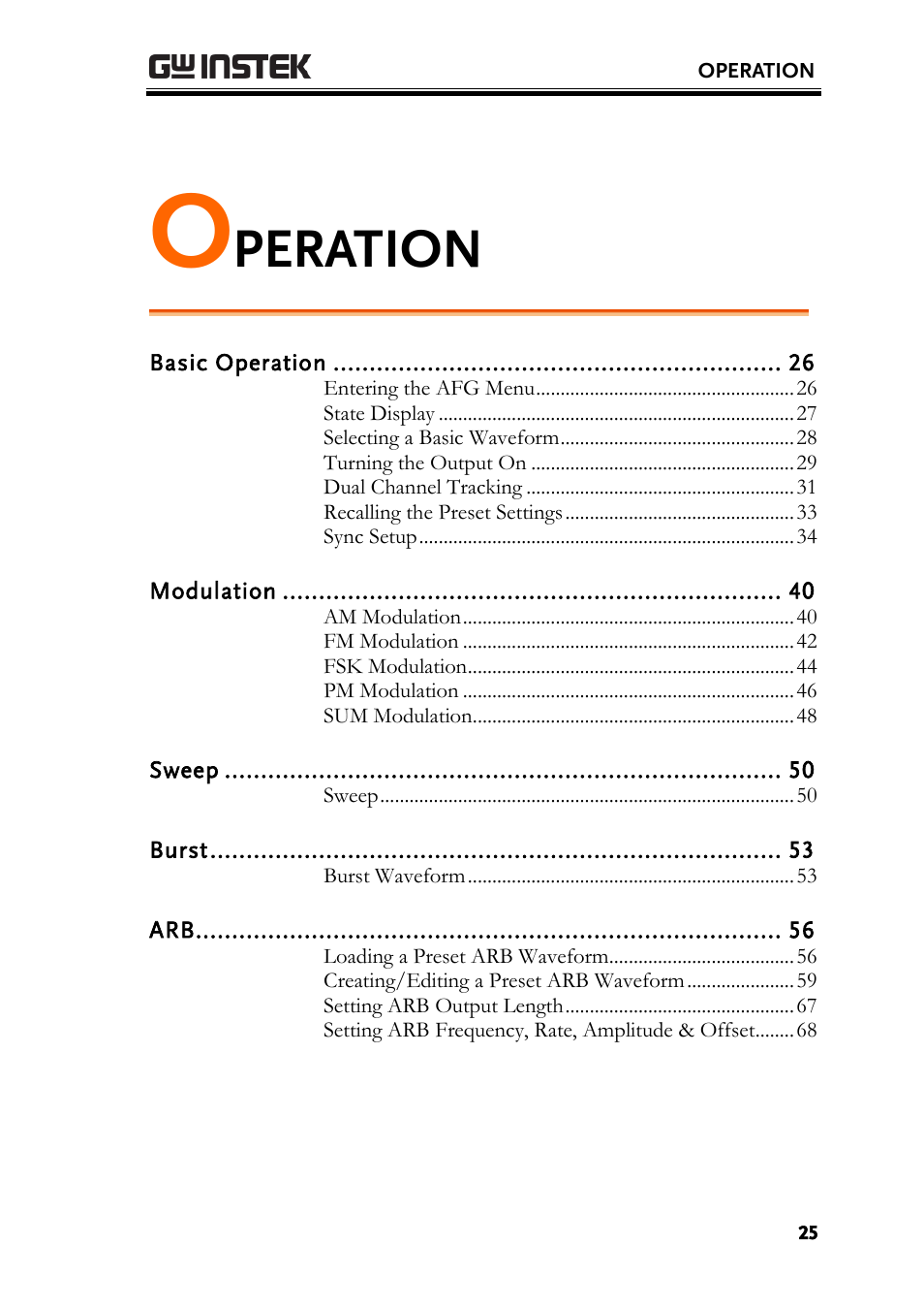 Operation, Peration | GW Instek AFG-100/200 Series User Manual User Manual | Page 25 / 82