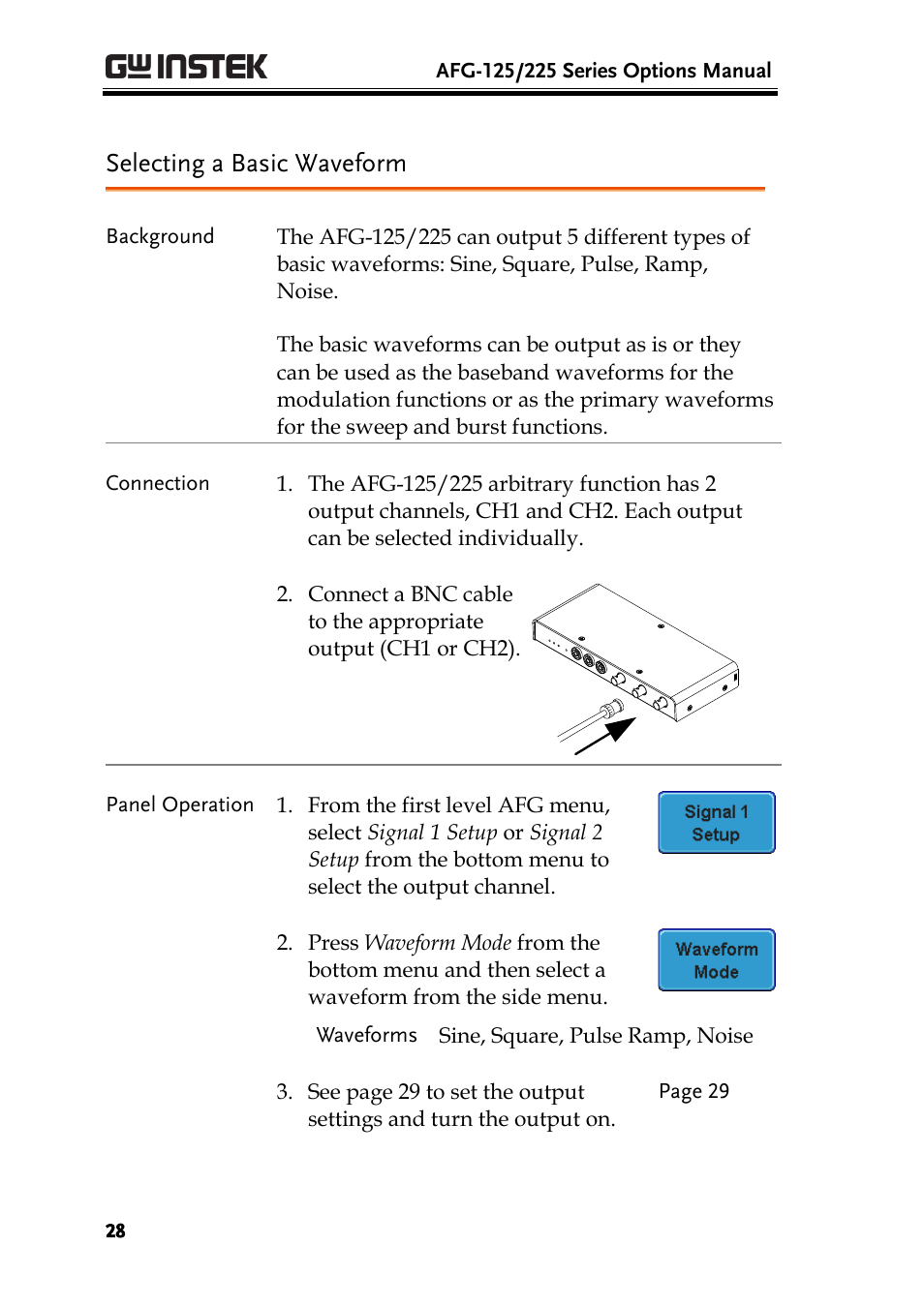 Selecting a basic waveform | GW Instek AFG-100/200 Series User Manual User Manual | Page 28 / 82
