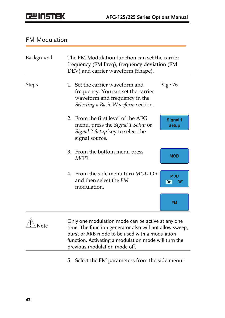 Fm modulation | GW Instek AFG-100/200 Series User Manual User Manual | Page 42 / 82