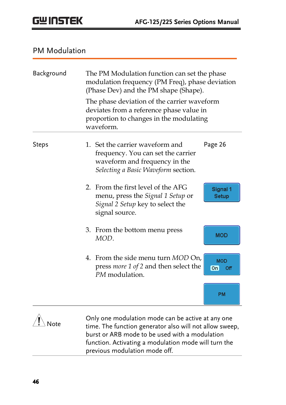 Pm modulation | GW Instek AFG-100/200 Series User Manual User Manual | Page 46 / 82