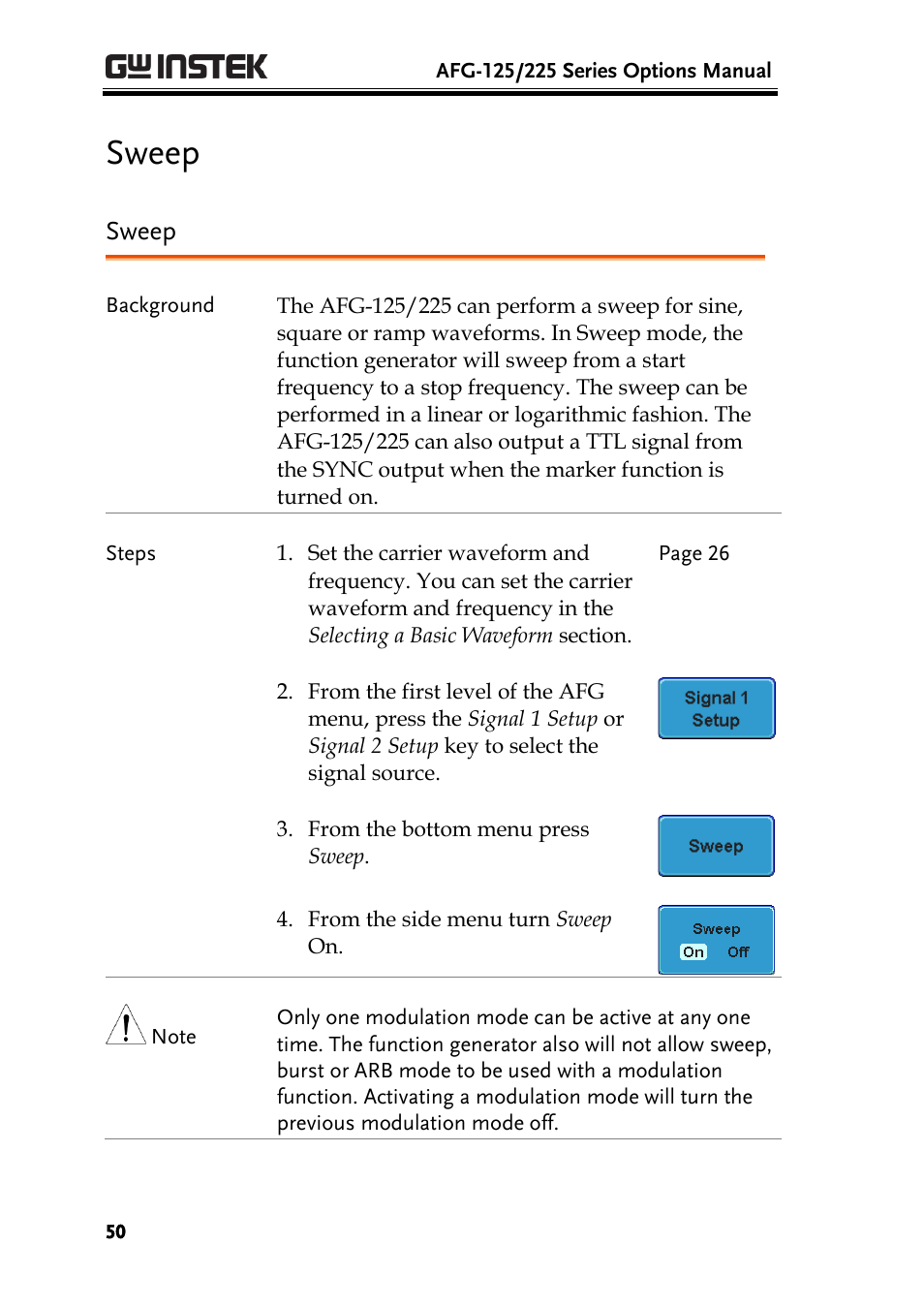 Sweep | GW Instek AFG-100/200 Series User Manual User Manual | Page 50 / 82