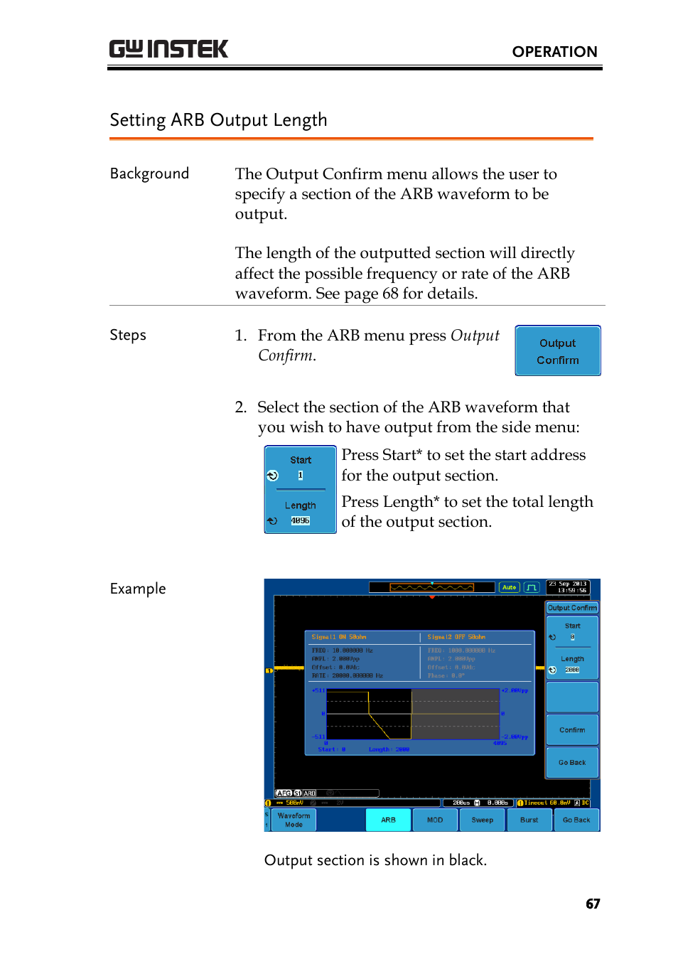 Setting arb output length | GW Instek AFG-100/200 Series User Manual User Manual | Page 67 / 82