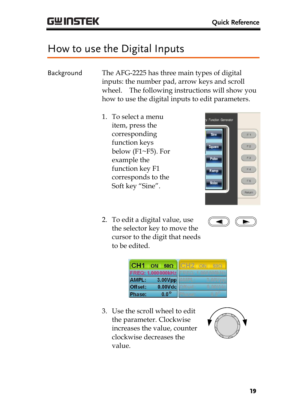How to use the digital inputs | GW Instek AFG-2225 Quick Start Guide User Manual | Page 21 / 56