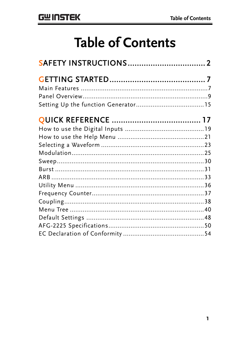 GW Instek AFG-2225 Quick Start Guide User Manual | Page 3 / 56