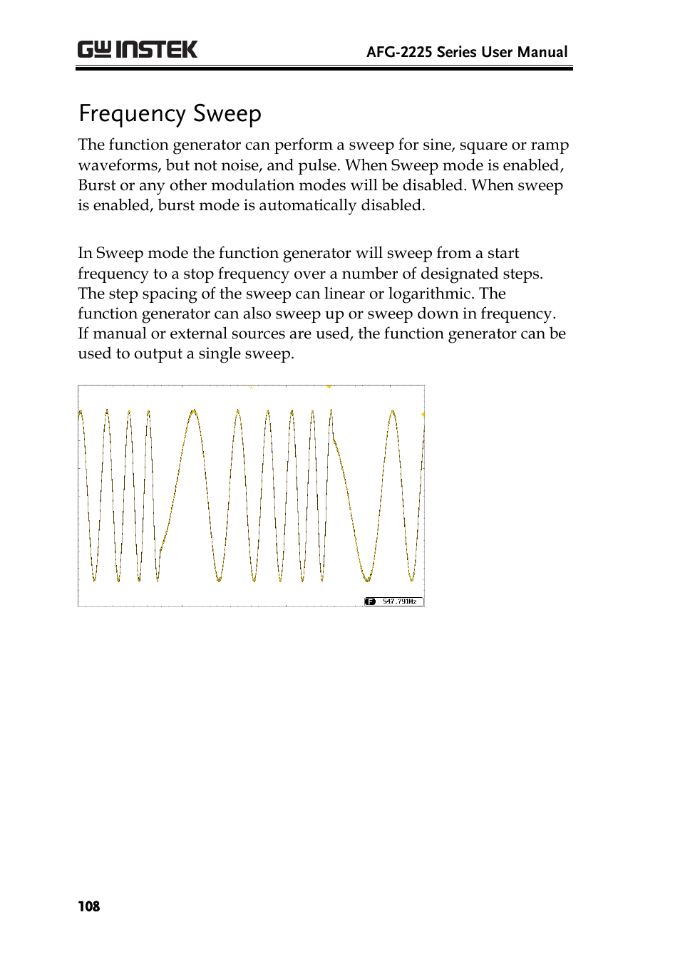 Frequency sweep | GW Instek AFG-2225 User Manual User Manual | Page 108 / 301