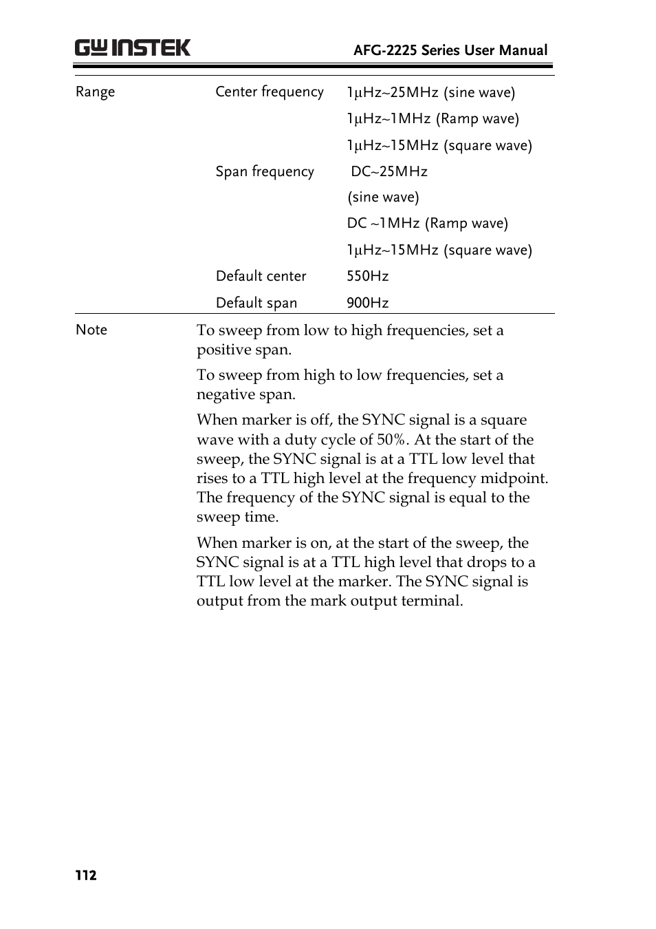 GW Instek AFG-2225 User Manual User Manual | Page 112 / 301