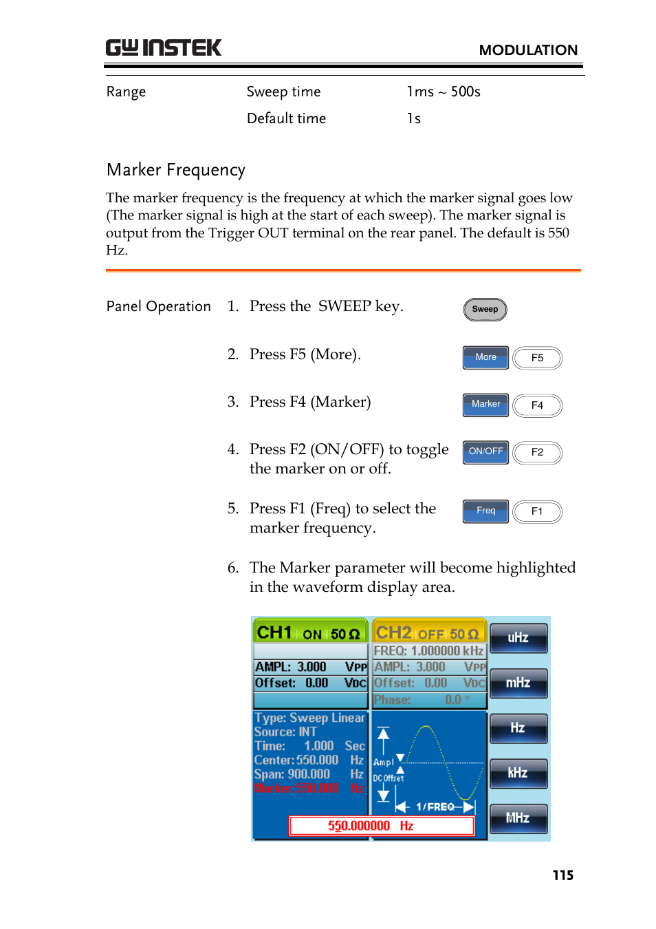 Marker frequency | GW Instek AFG-2225 User Manual User Manual | Page 115 / 301