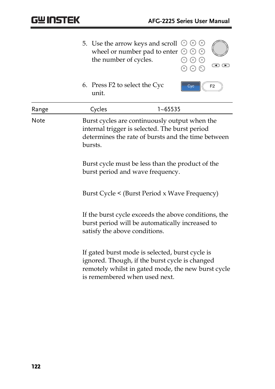 Afg-2225 series user manual, Press f2 to select the cyc unit | GW Instek AFG-2225 User Manual User Manual | Page 122 / 301