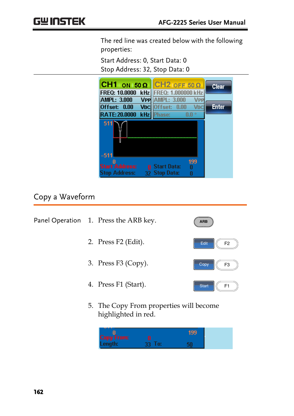 Copy a waveform | GW Instek AFG-2225 User Manual User Manual | Page 162 / 301