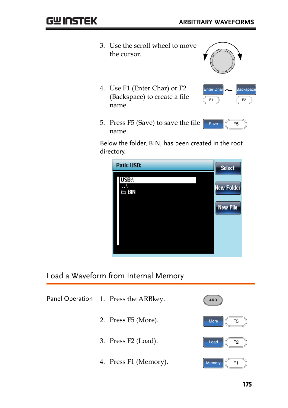 Load a waveform from internal memory | GW Instek AFG-2225 User Manual User Manual | Page 175 / 301