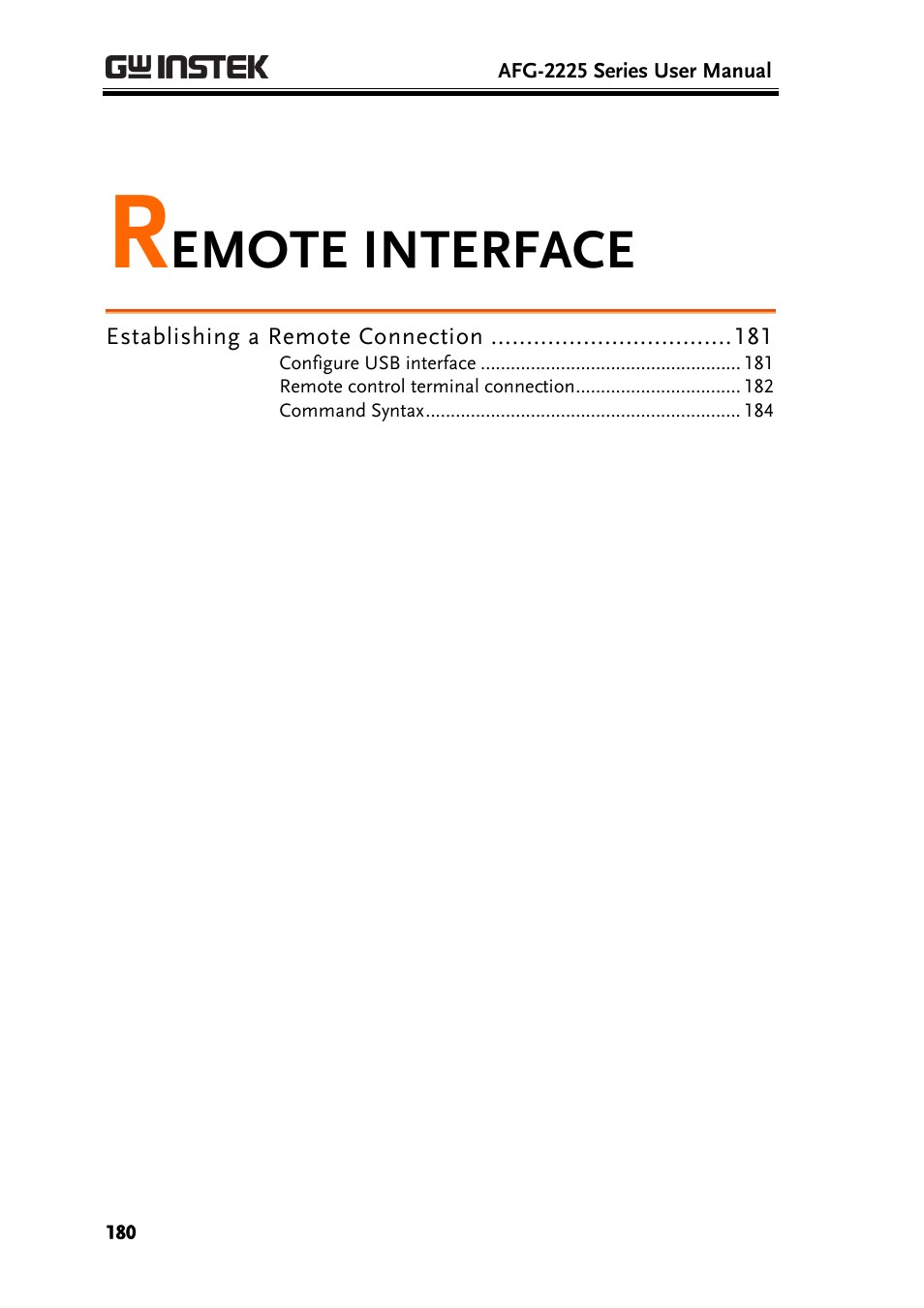 Remote interface, Emote interface | GW Instek AFG-2225 User Manual User Manual | Page 180 / 301