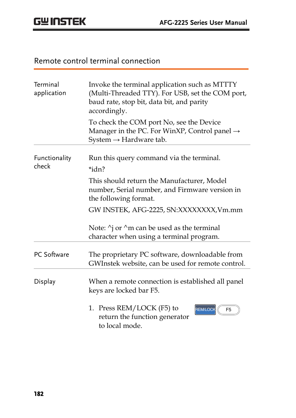 Remote control terminal connection | GW Instek AFG-2225 User Manual User Manual | Page 182 / 301