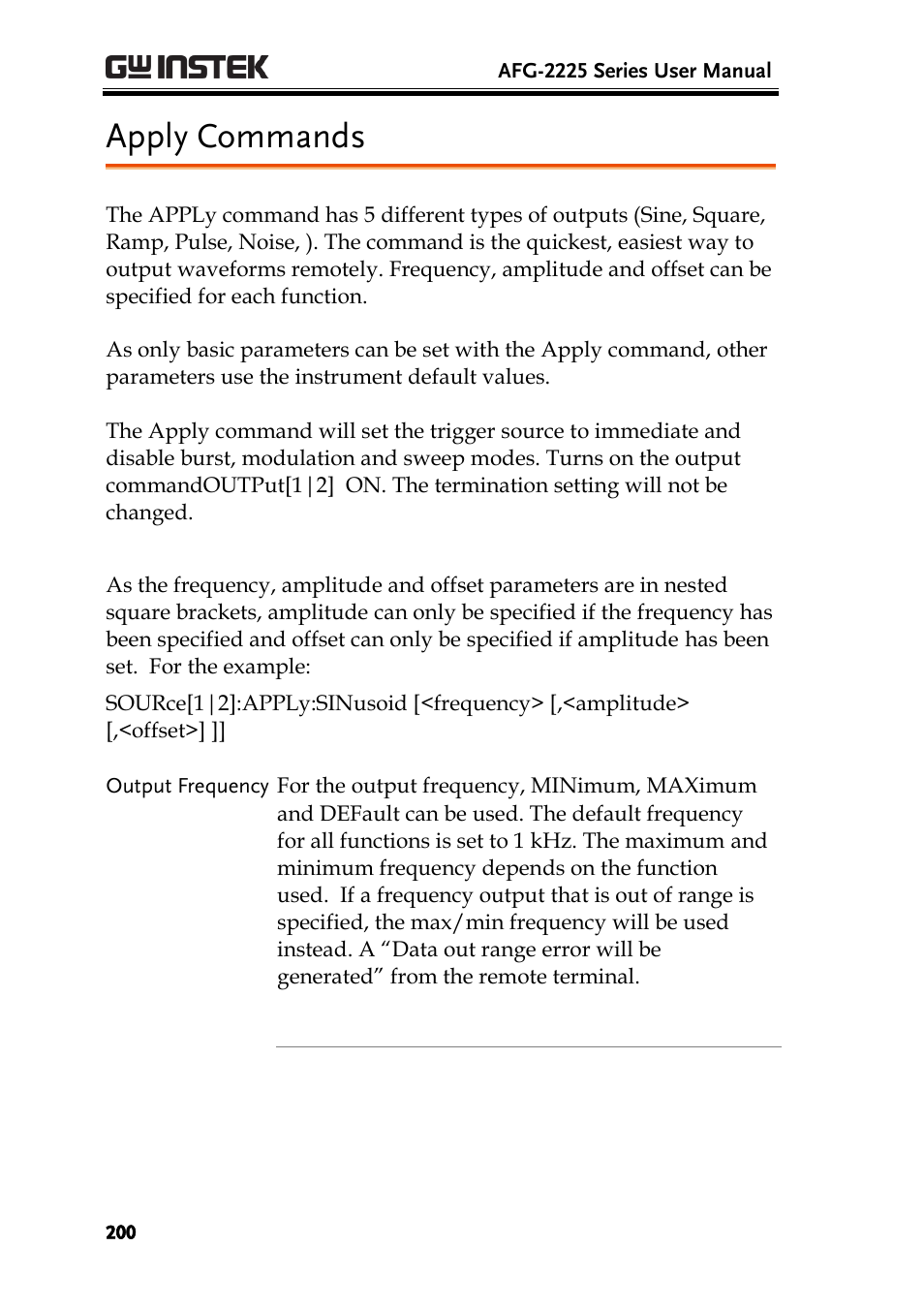 Apply commands | GW Instek AFG-2225 User Manual User Manual | Page 200 / 301