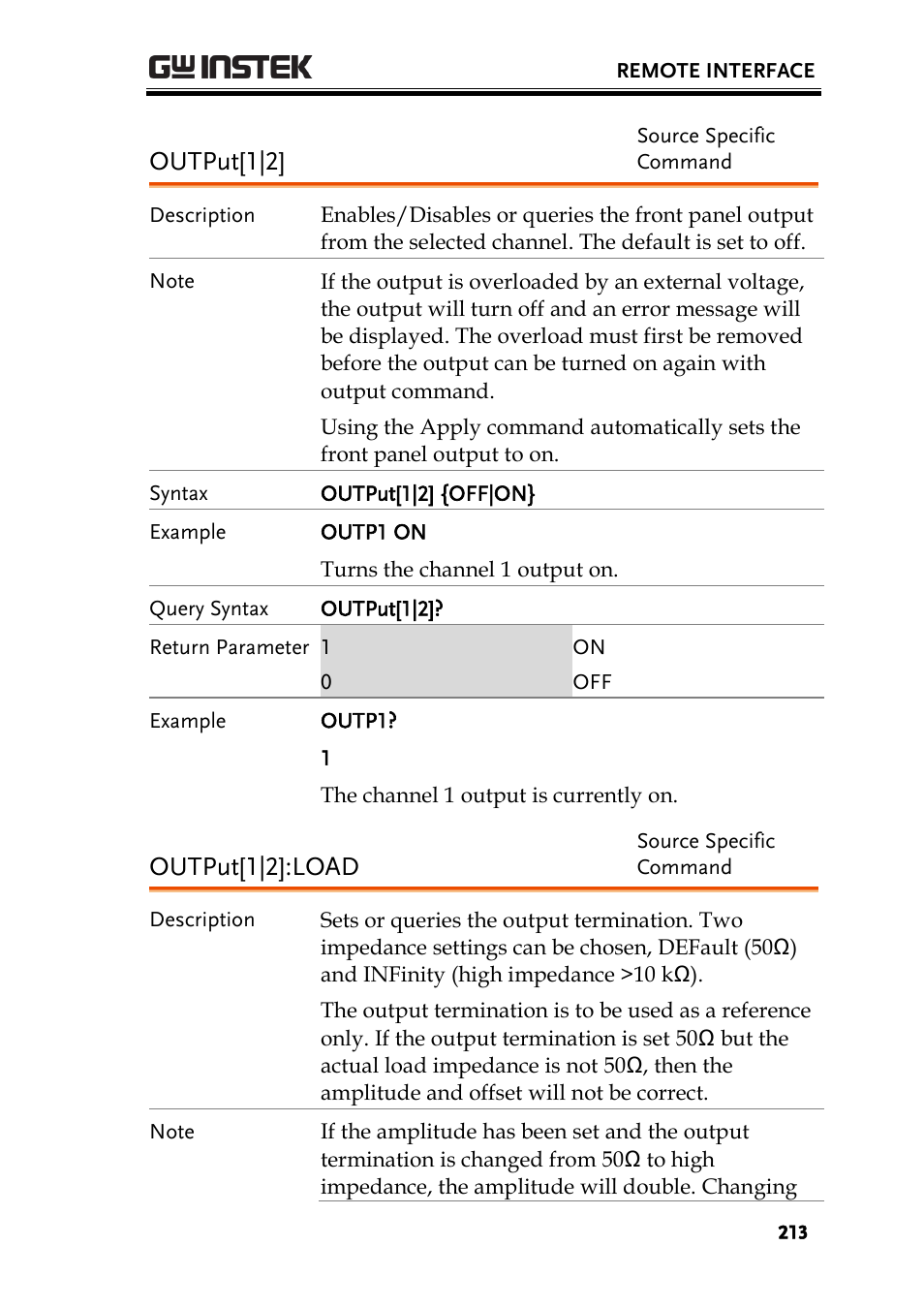 Output[1|2, Output[1|2]:load | GW Instek AFG-2225 User Manual User Manual | Page 213 / 301