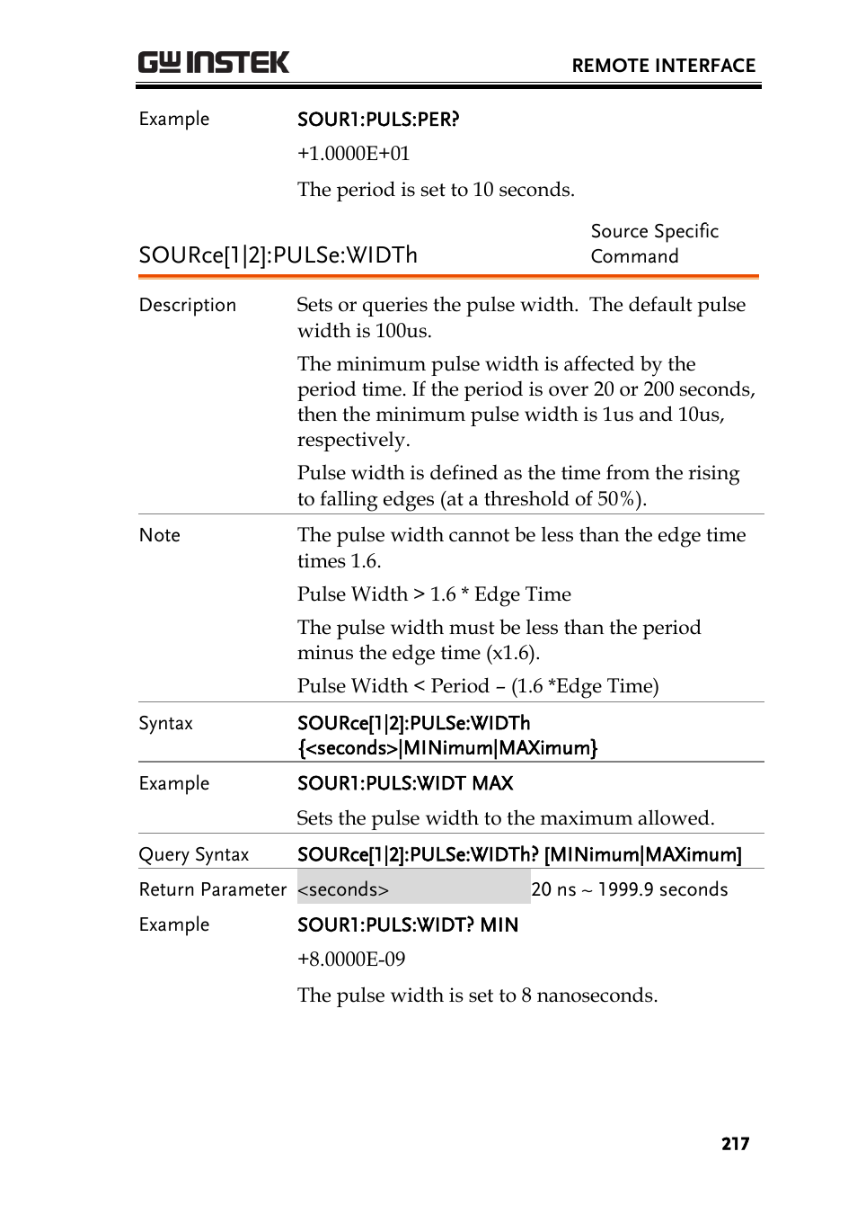 Source[1|2]:pulse:width | GW Instek AFG-2225 User Manual User Manual | Page 217 / 301