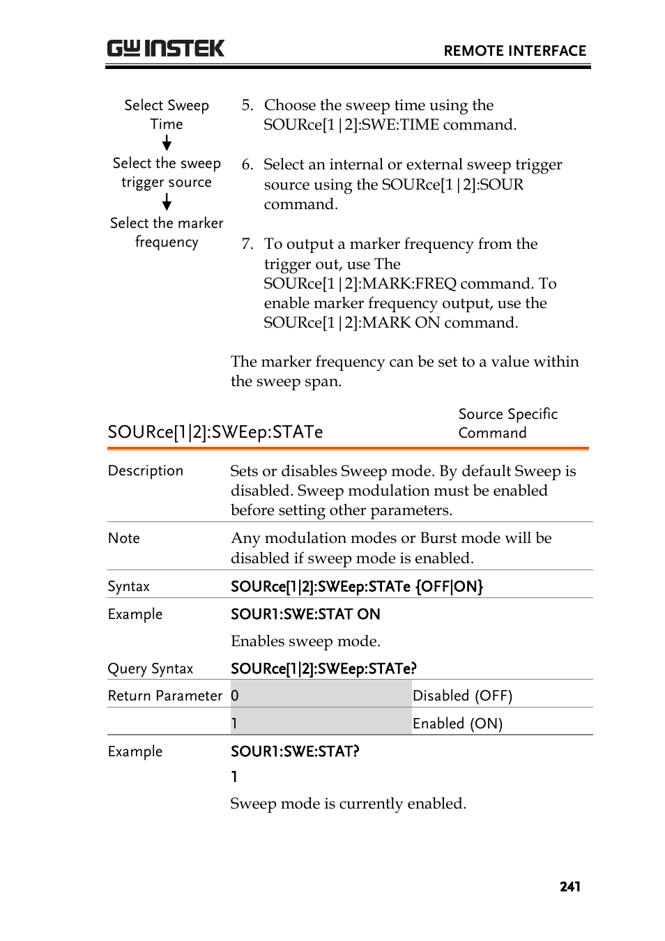 Source[1|2]:sweep:state | GW Instek AFG-2225 User Manual User Manual | Page 241 / 301