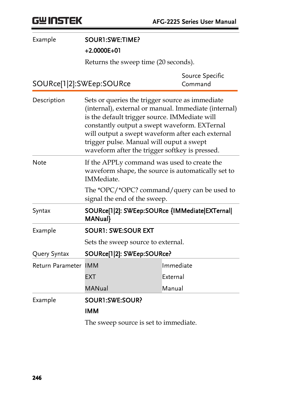 Source[1|2]:sweep:source | GW Instek AFG-2225 User Manual User Manual | Page 246 / 301