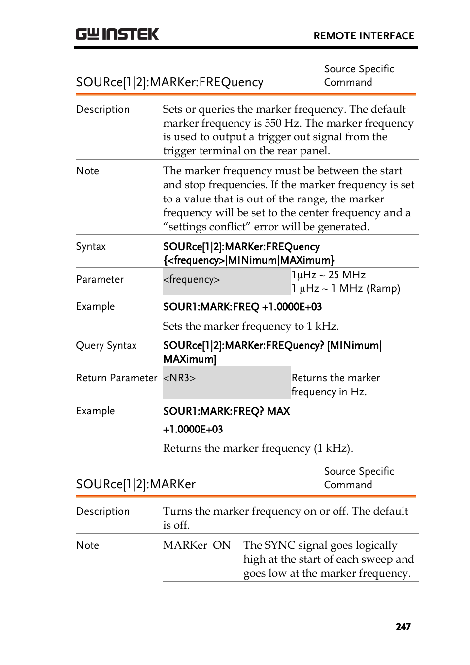 Source[1|2]:marker:frequency, Source[1|2]:marker | GW Instek AFG-2225 User Manual User Manual | Page 247 / 301