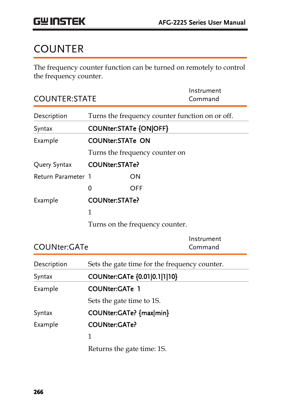 Counter, Counter:state, Counter:gate | GW Instek AFG-2225 User Manual User Manual | Page 266 / 301