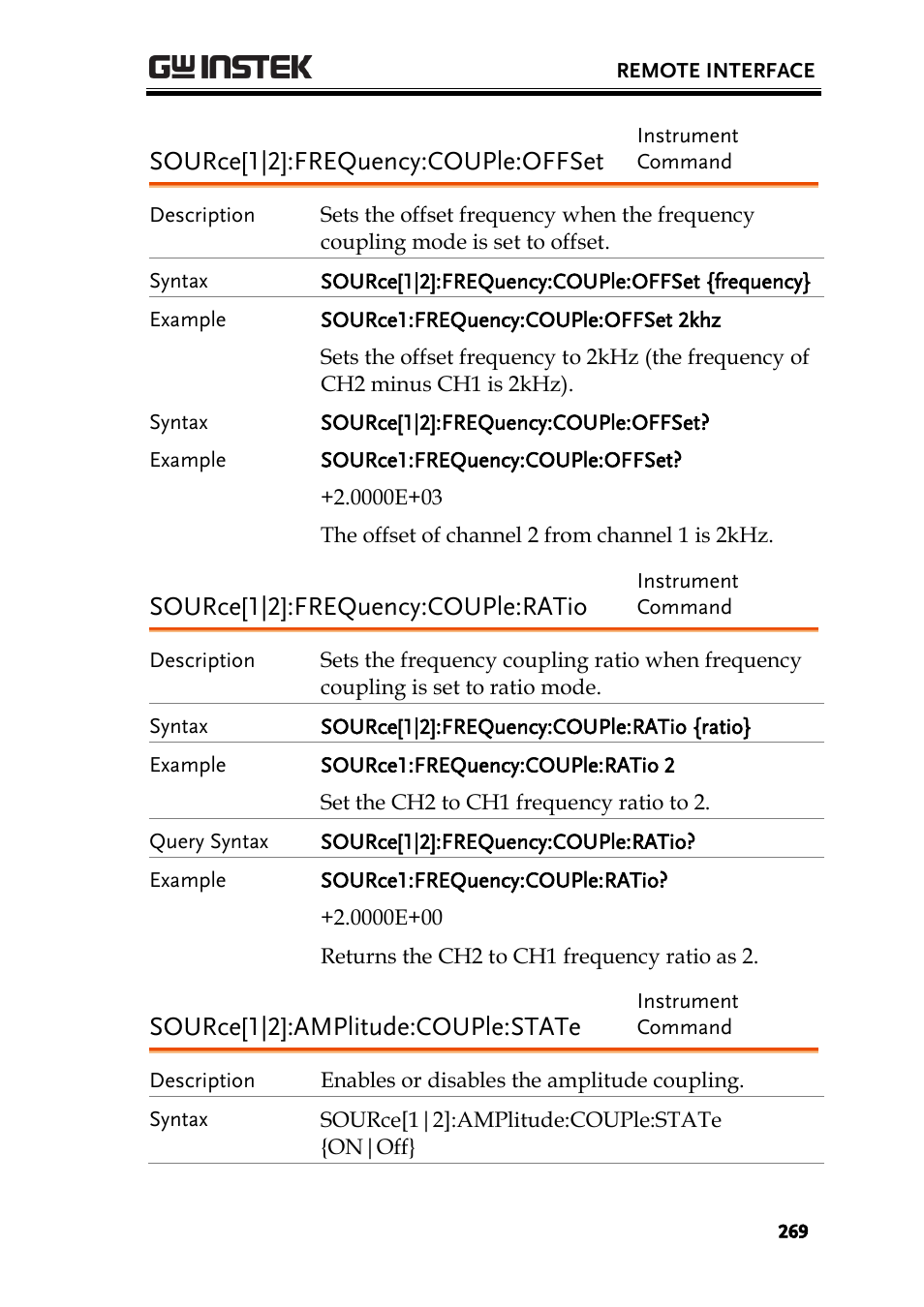 Source[1|2]:frequency:couple:offset, Source[1|2]:frequency:couple:ratio, Source[1|2]:amplitude:couple:state | GW Instek AFG-2225 User Manual User Manual | Page 269 / 301