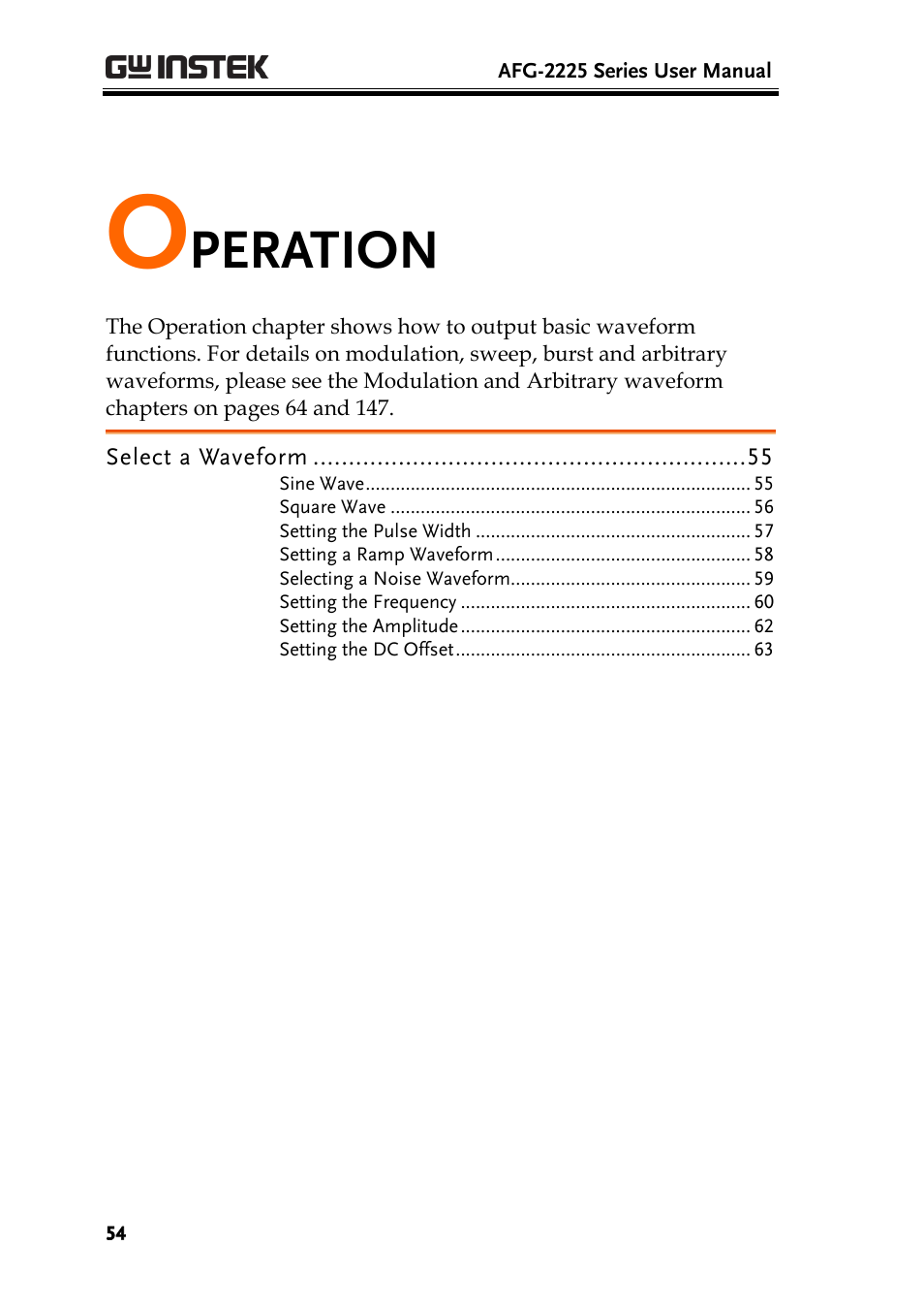 Operation, Peration | GW Instek AFG-2225 User Manual User Manual | Page 54 / 301