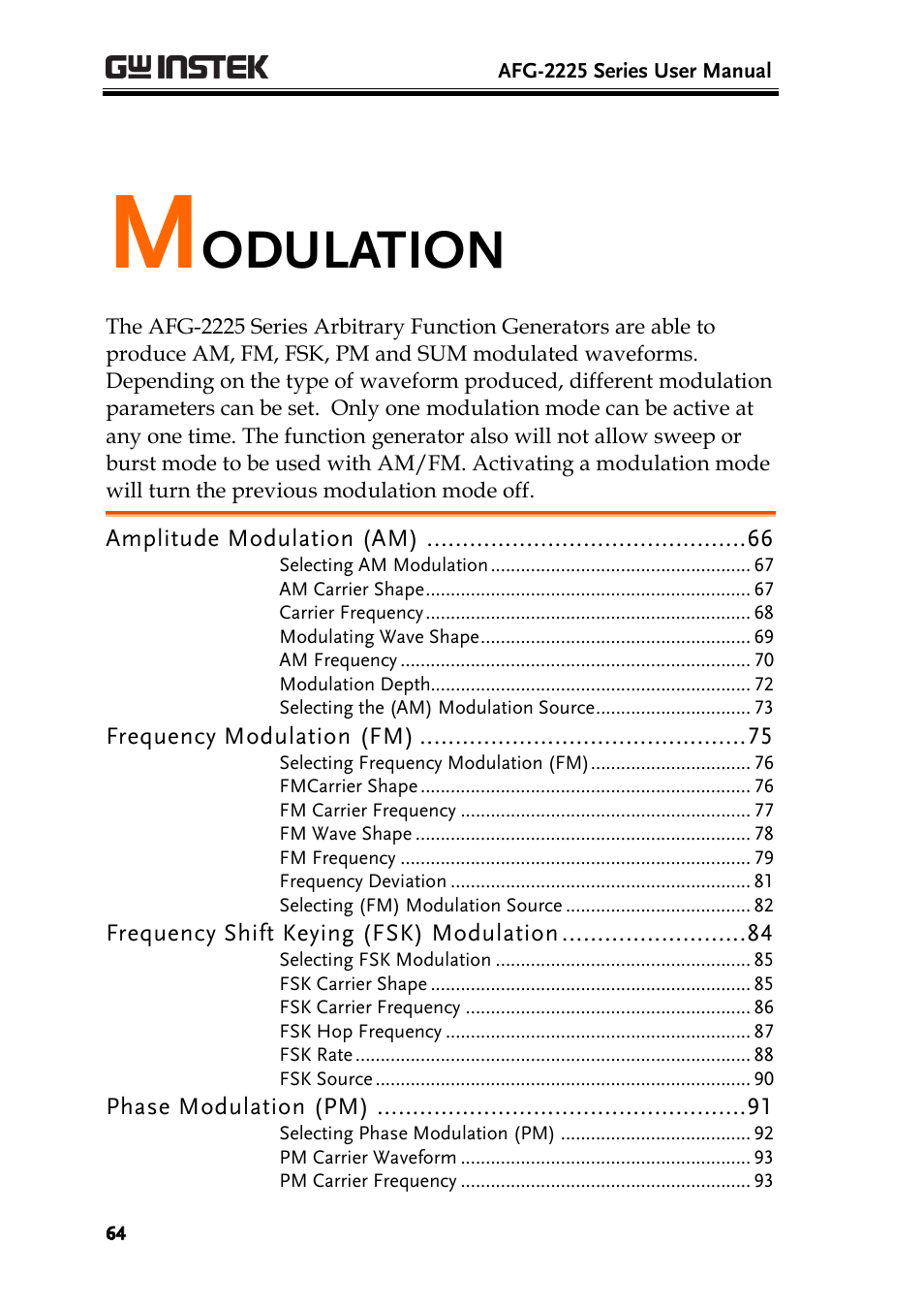 Modulation, Odulation | GW Instek AFG-2225 User Manual User Manual | Page 64 / 301