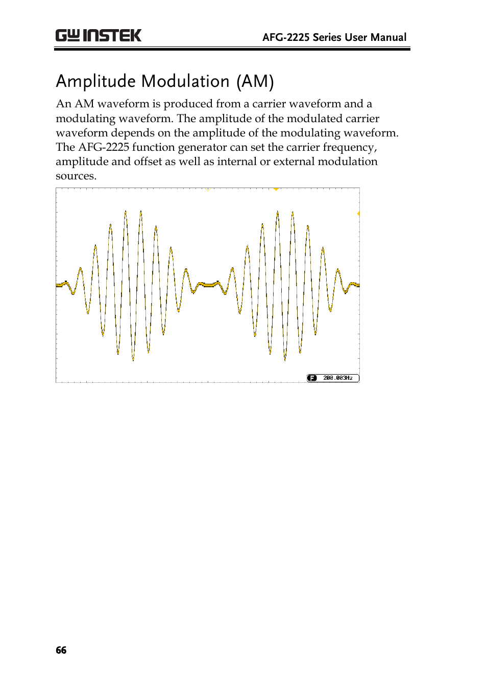 Amplitude modulation (am) | GW Instek AFG-2225 User Manual User Manual | Page 66 / 301