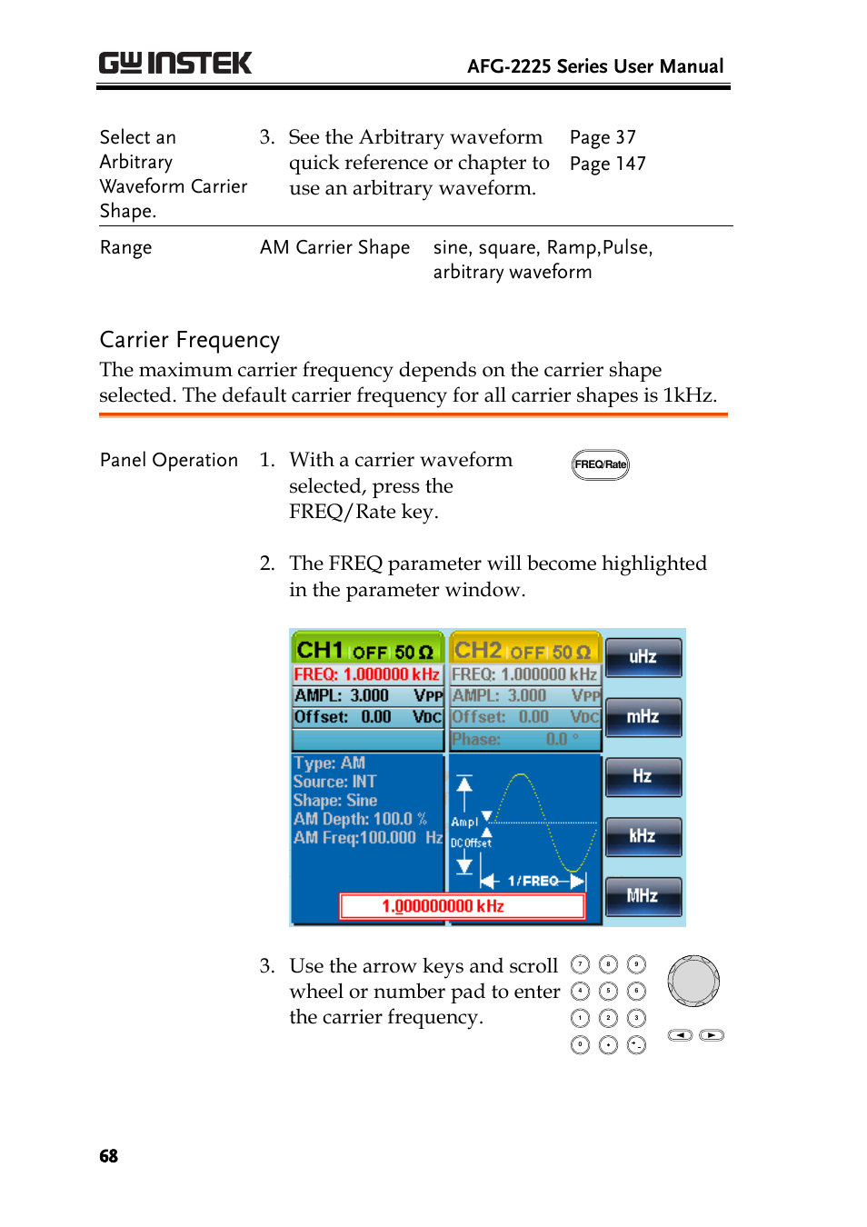 Carrier frequency, Afg-2225 series user manual | GW Instek AFG-2225 User Manual User Manual | Page 68 / 301