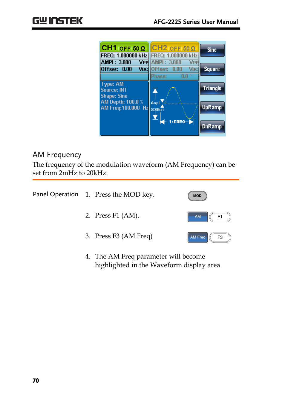 Am frequency | GW Instek AFG-2225 User Manual User Manual | Page 70 / 301