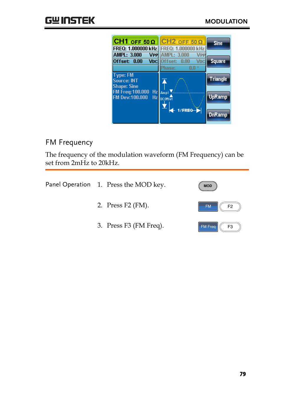 Fm frequency | GW Instek AFG-2225 User Manual User Manual | Page 79 / 301