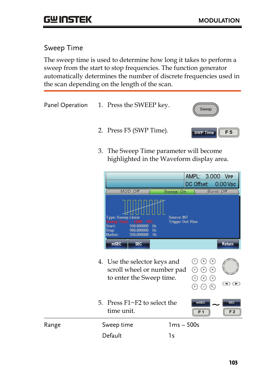 Sweep time | GW Instek AFG-3000 Series User Manual | Page 103 / 304