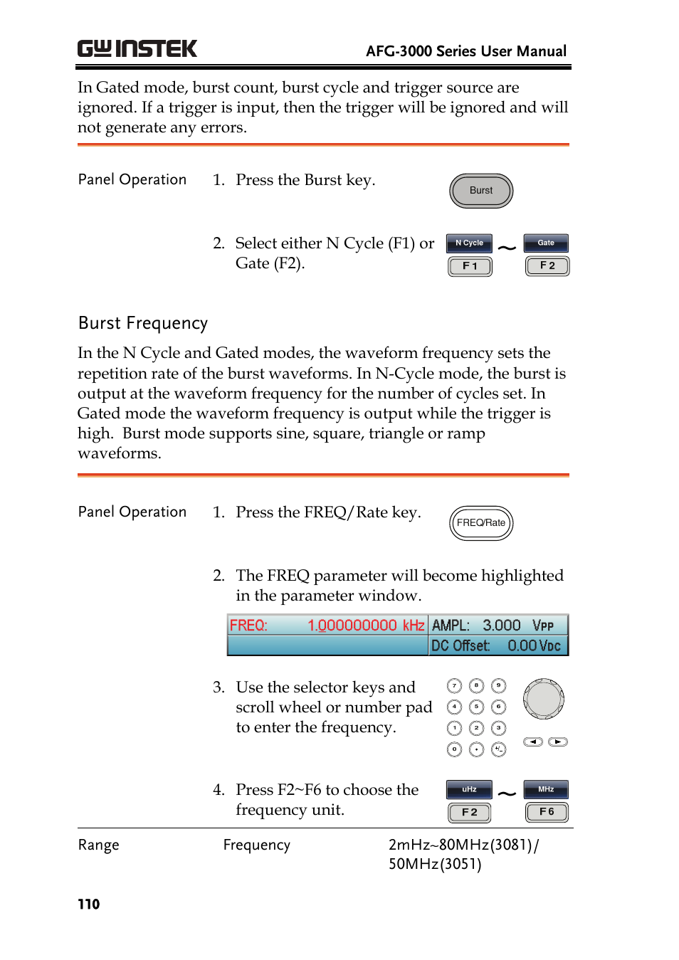 Burst frequency | GW Instek AFG-3000 Series User Manual | Page 110 / 304