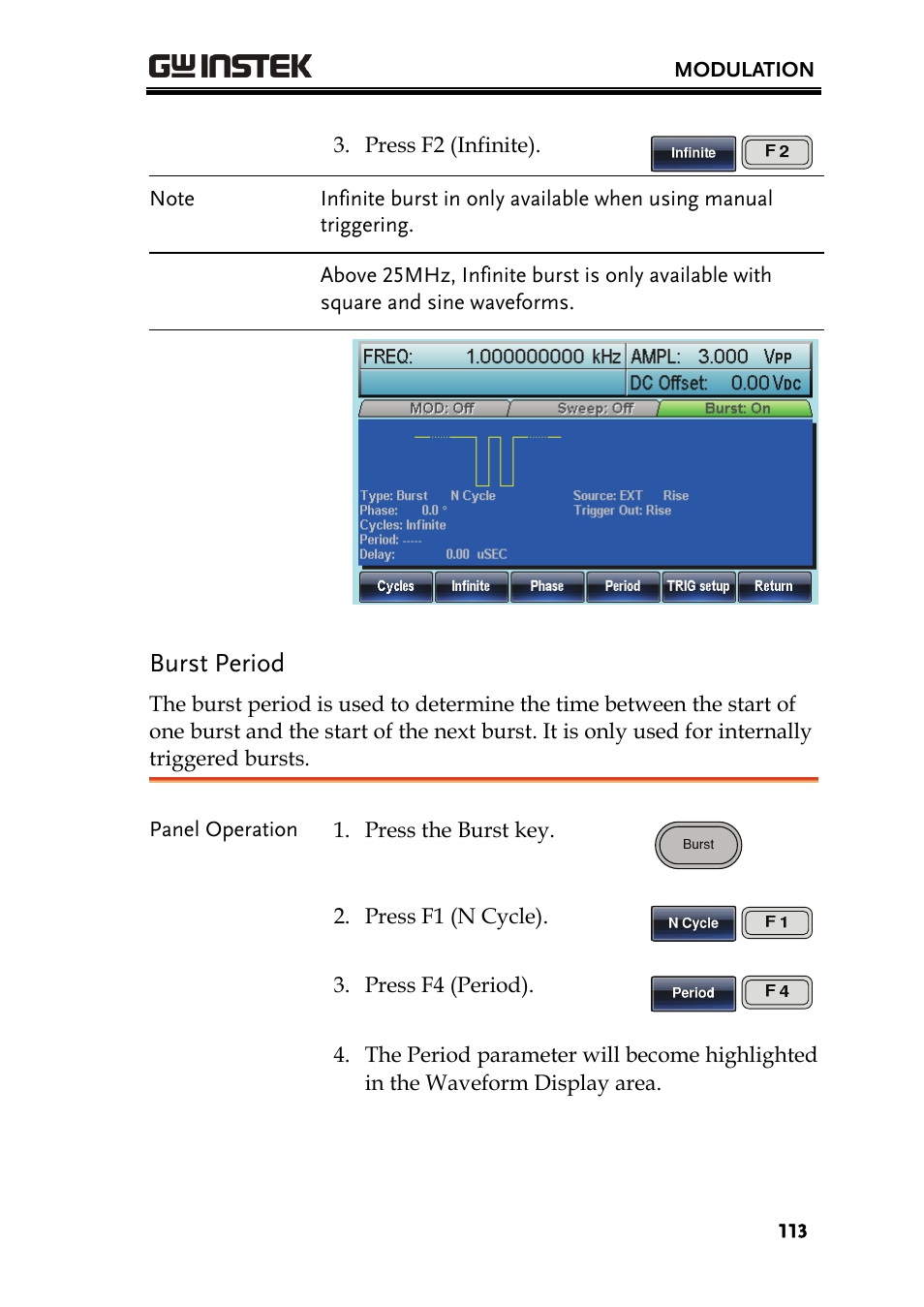 Burst period | GW Instek AFG-3000 Series User Manual | Page 113 / 304
