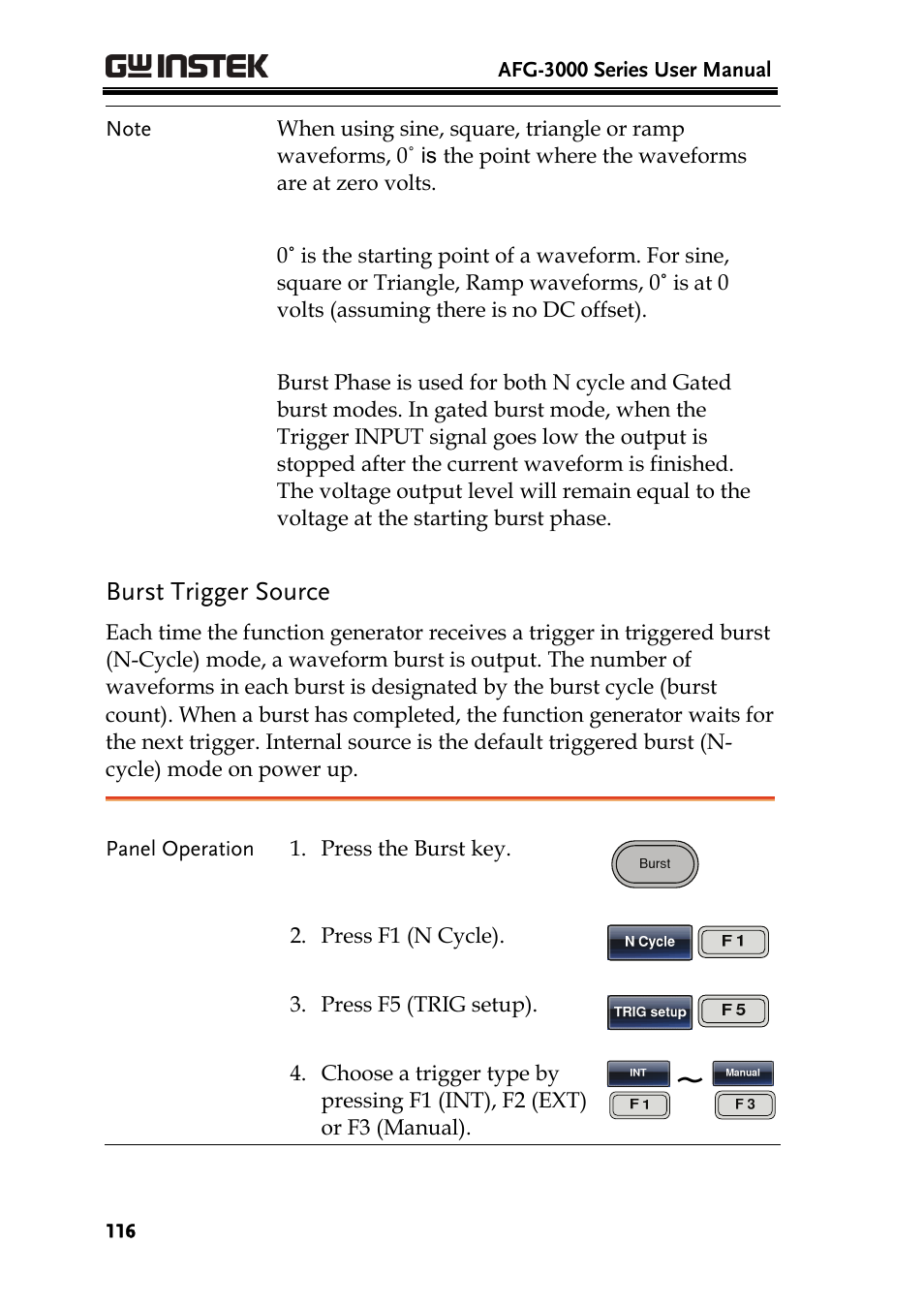 Burst trigger source | GW Instek AFG-3000 Series User Manual | Page 116 / 304