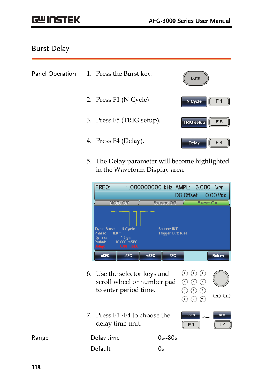 Burst delay | GW Instek AFG-3000 Series User Manual | Page 118 / 304