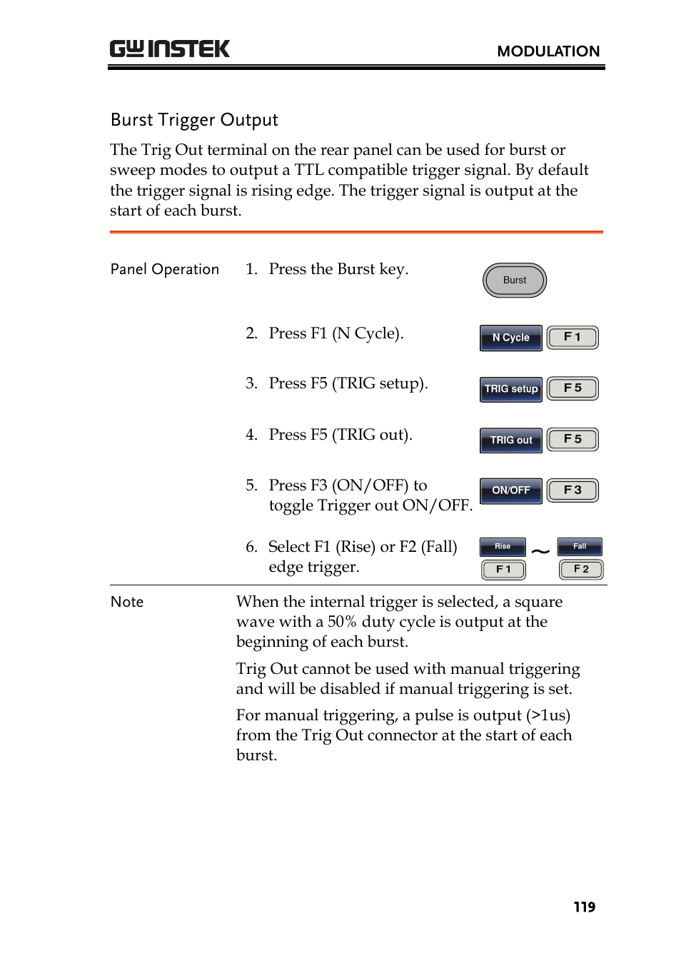 Burst trigger output | GW Instek AFG-3000 Series User Manual | Page 119 / 304