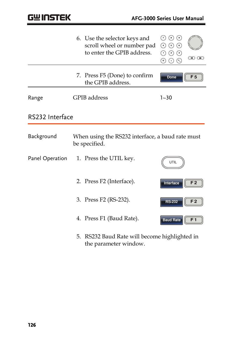 Rs232 interface | GW Instek AFG-3000 Series User Manual | Page 126 / 304