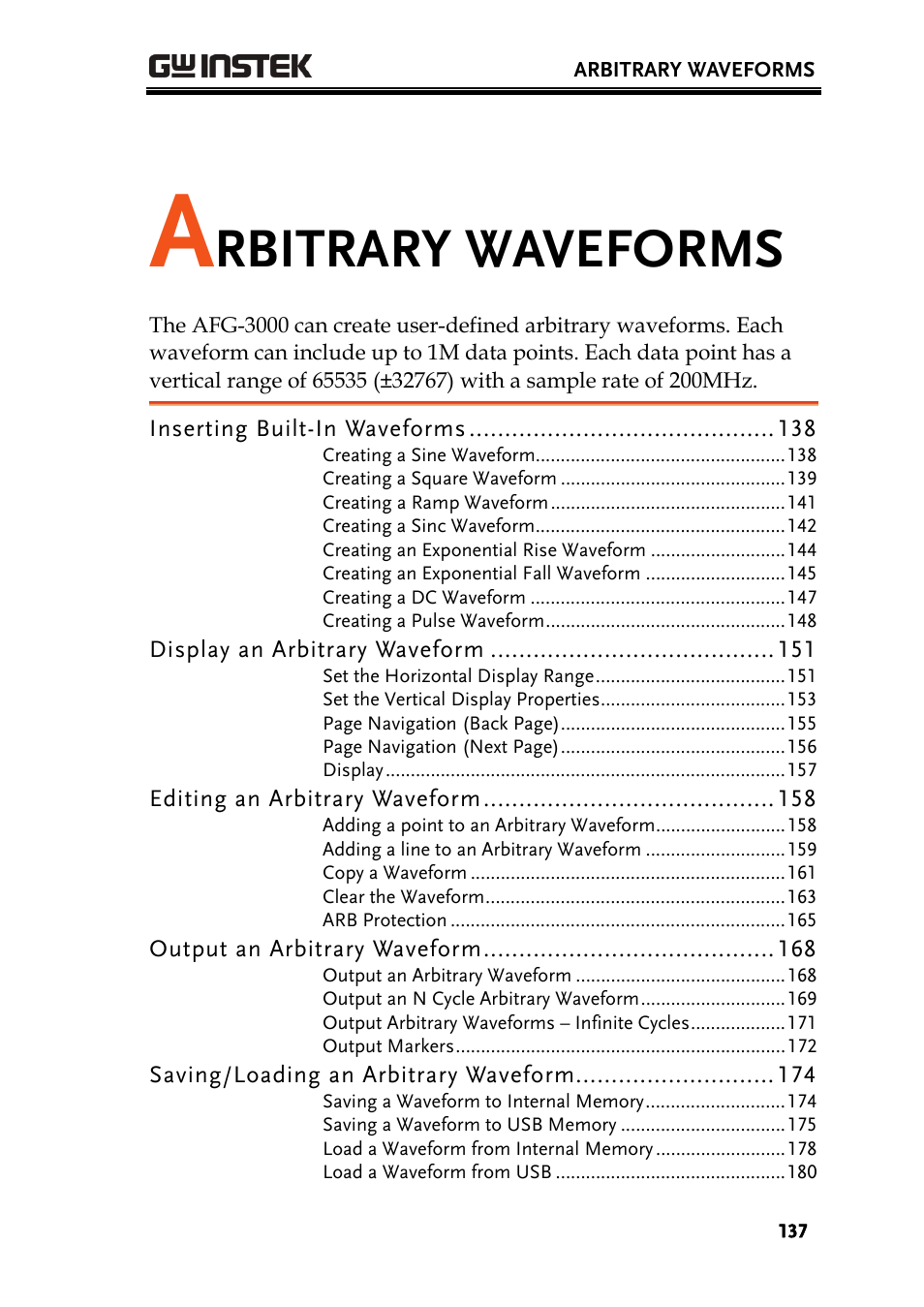 Rbitrary waveforms | GW Instek AFG-3000 Series User Manual | Page 137 / 304