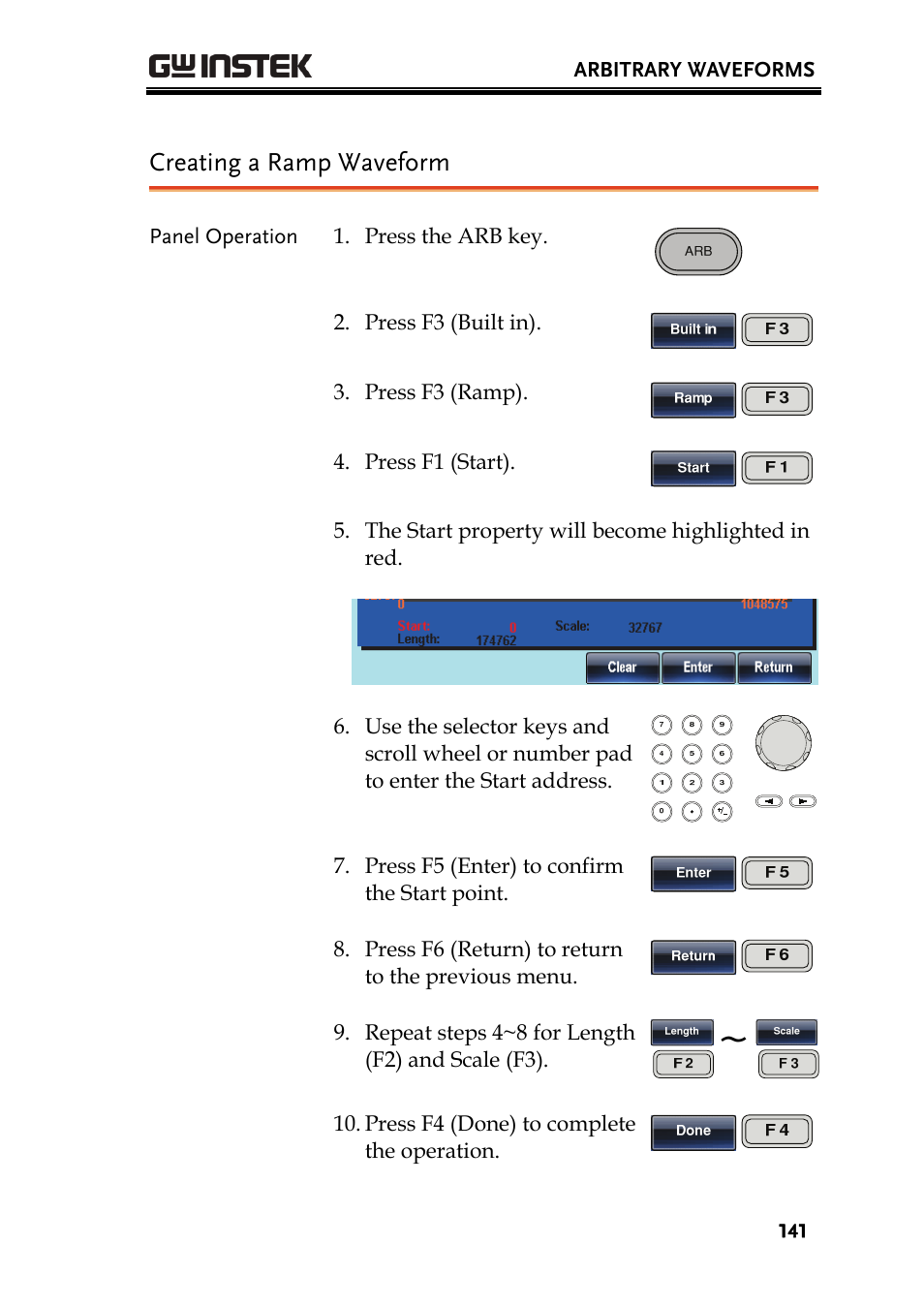 Creating a ramp waveform | GW Instek AFG-3000 Series User Manual | Page 141 / 304