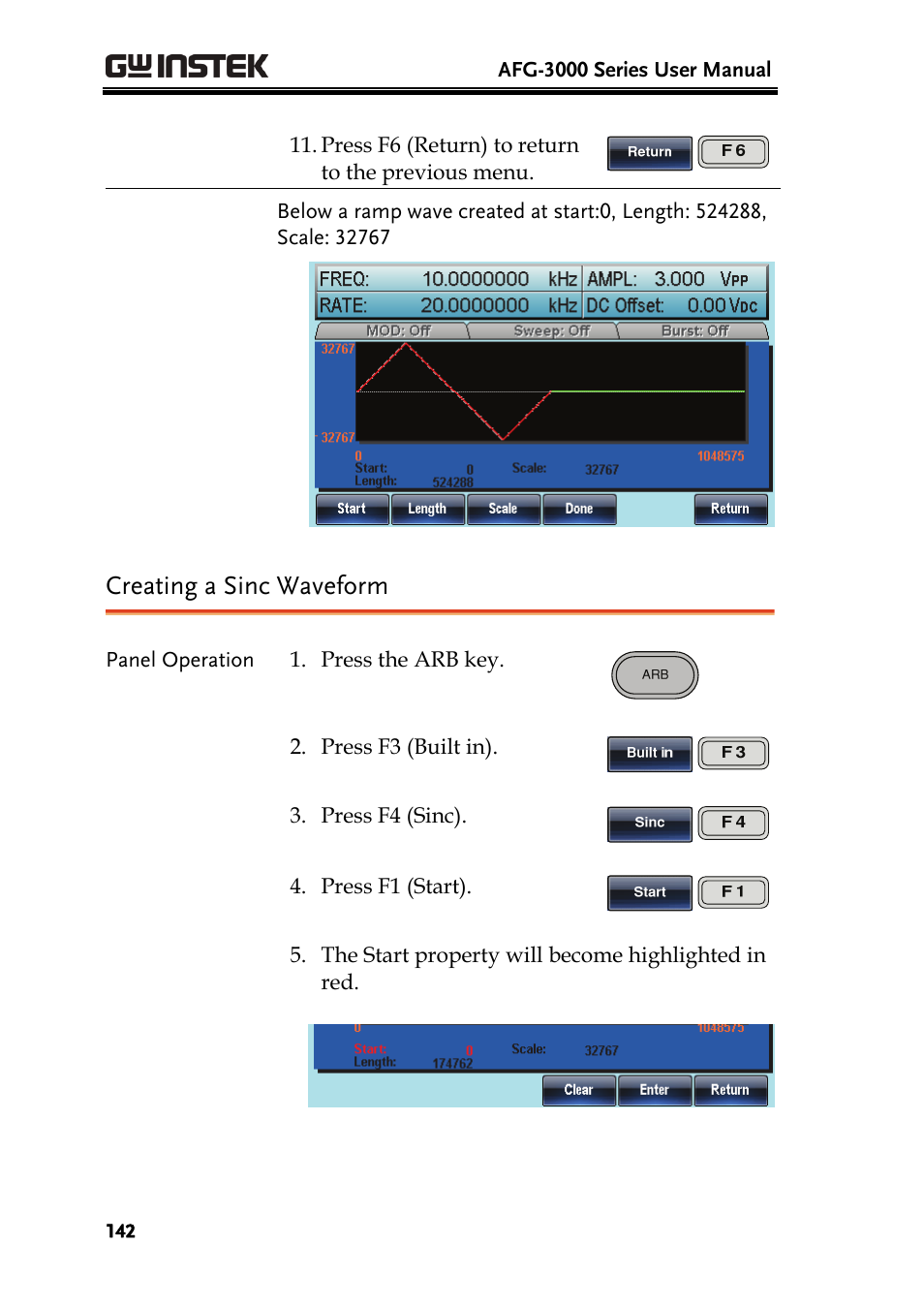 Creating a sinc waveform | GW Instek AFG-3000 Series User Manual | Page 142 / 304