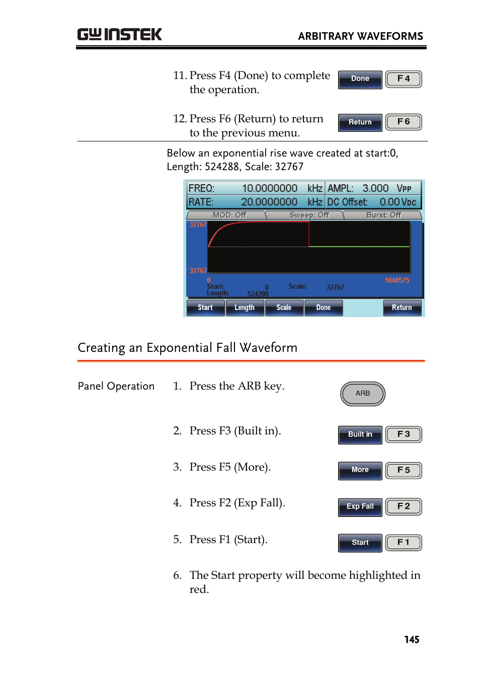 Creating an exponential fall waveform | GW Instek AFG-3000 Series User Manual | Page 145 / 304