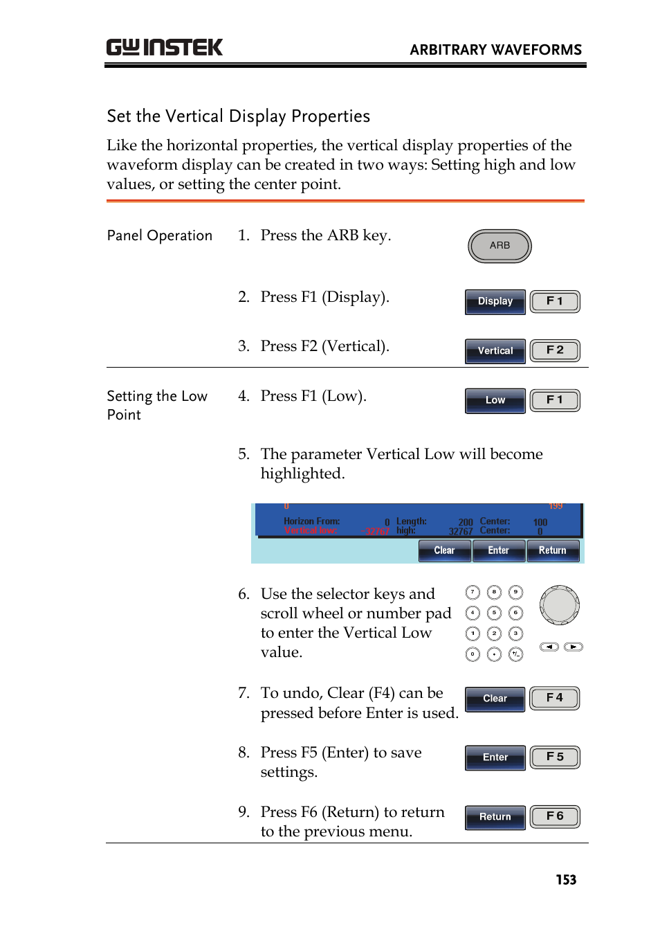 Set the vertical display properties | GW Instek AFG-3000 Series User Manual | Page 153 / 304